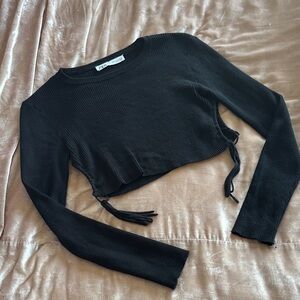 Zara Black Ribbed Crop Top with Ties